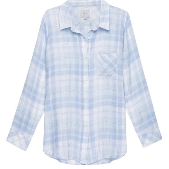 Rails Charli Rockport Plaid Button Down Shirt Blue White Lightweight Linen Small - Picture 2 of 13
